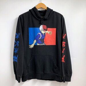 My Hero Academia Men's Pullover Hoodie- Todoroki Box Kanji Sleeves Size XL